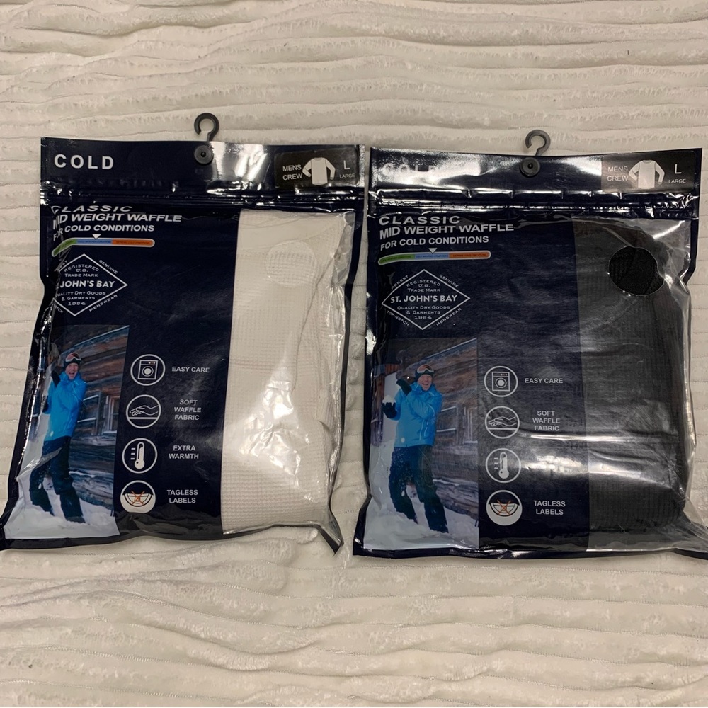 Lot of 2 Men’s St. John’s Bay Mid Weight Cold Conditions Thermal Crew Shirts NWT